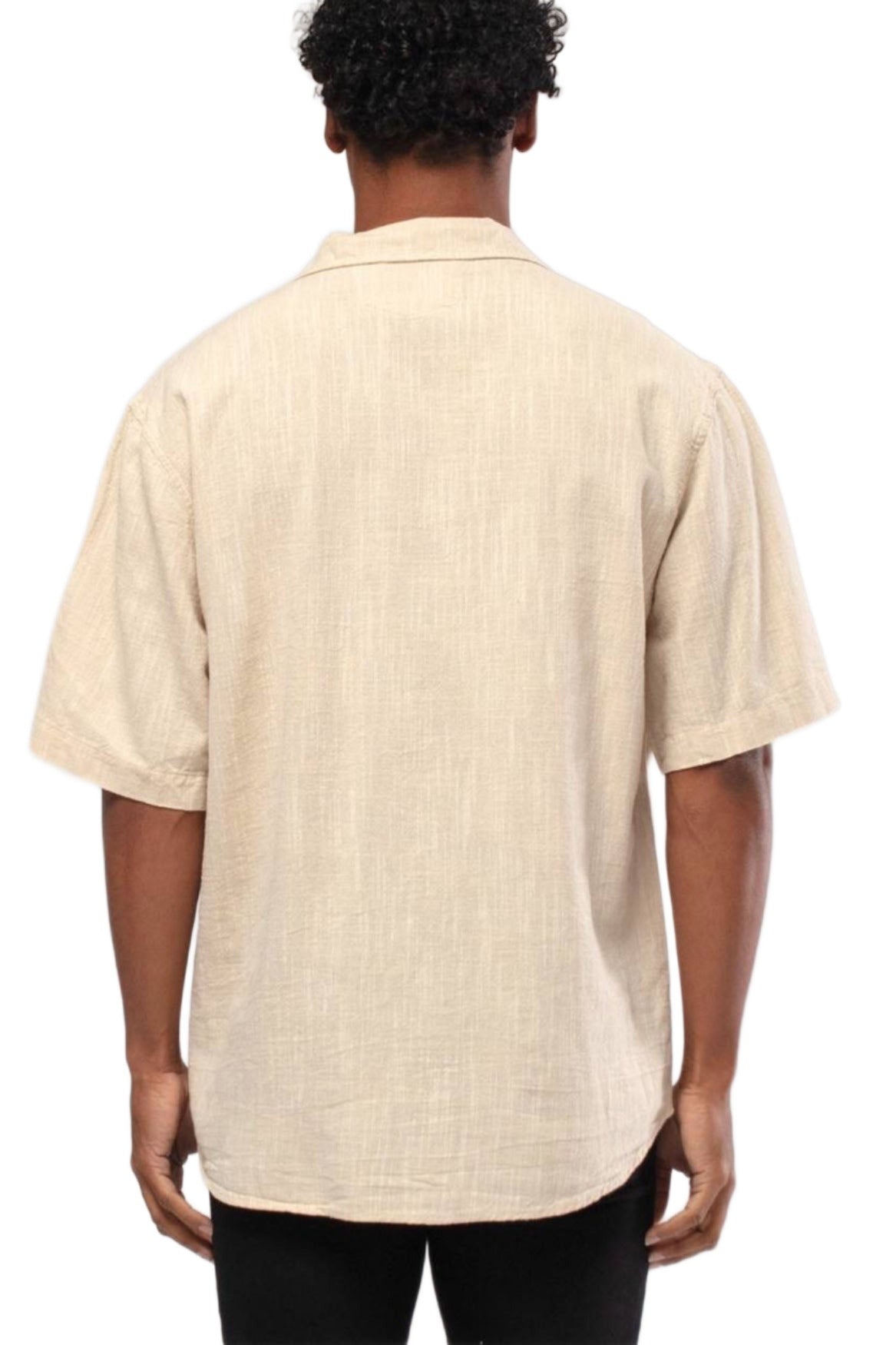 Linen Button Down Short Sleeve Beige Shirt