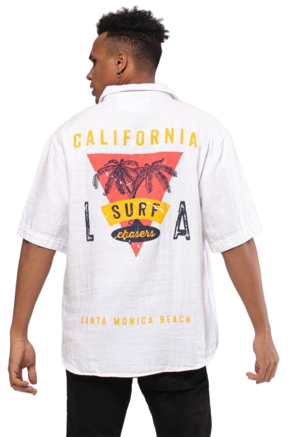 Printed Street Style Shirt Short Sleeve White Linen Shirt