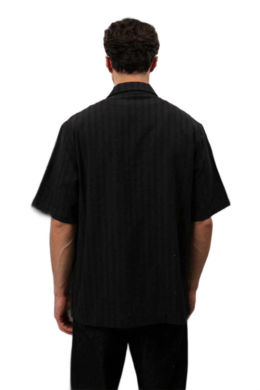 Linen Striped Patterned Shirt - Black