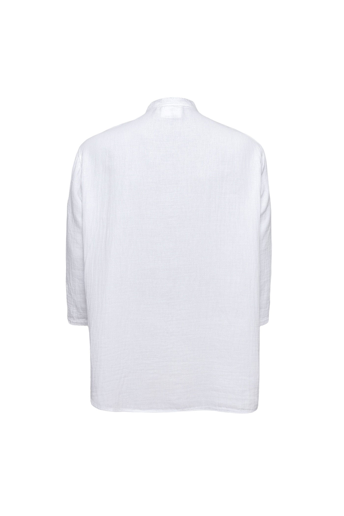 Linen Mandarin Neck Short Sleeve Button Down Asymmetric Shirt White