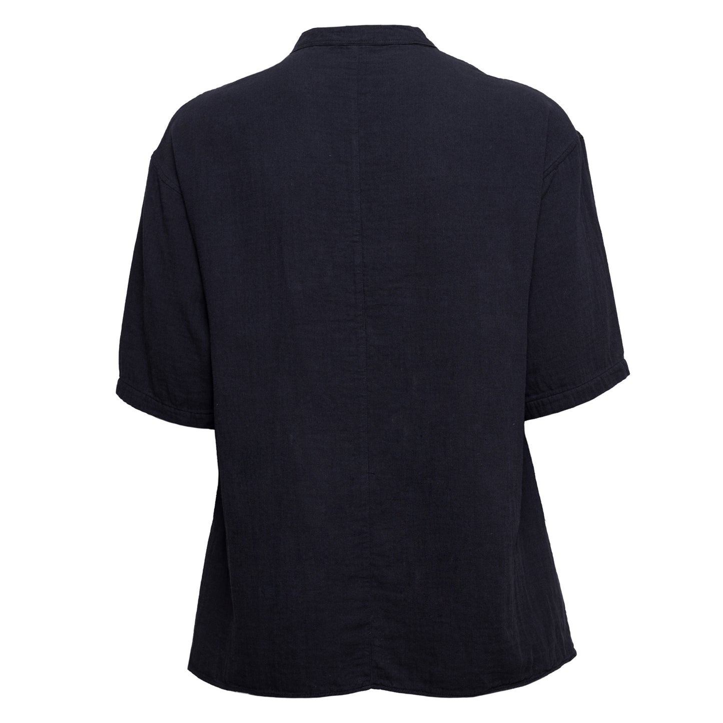 Linen Mandarin Neck Half Button Short sleeve Shirt Black
