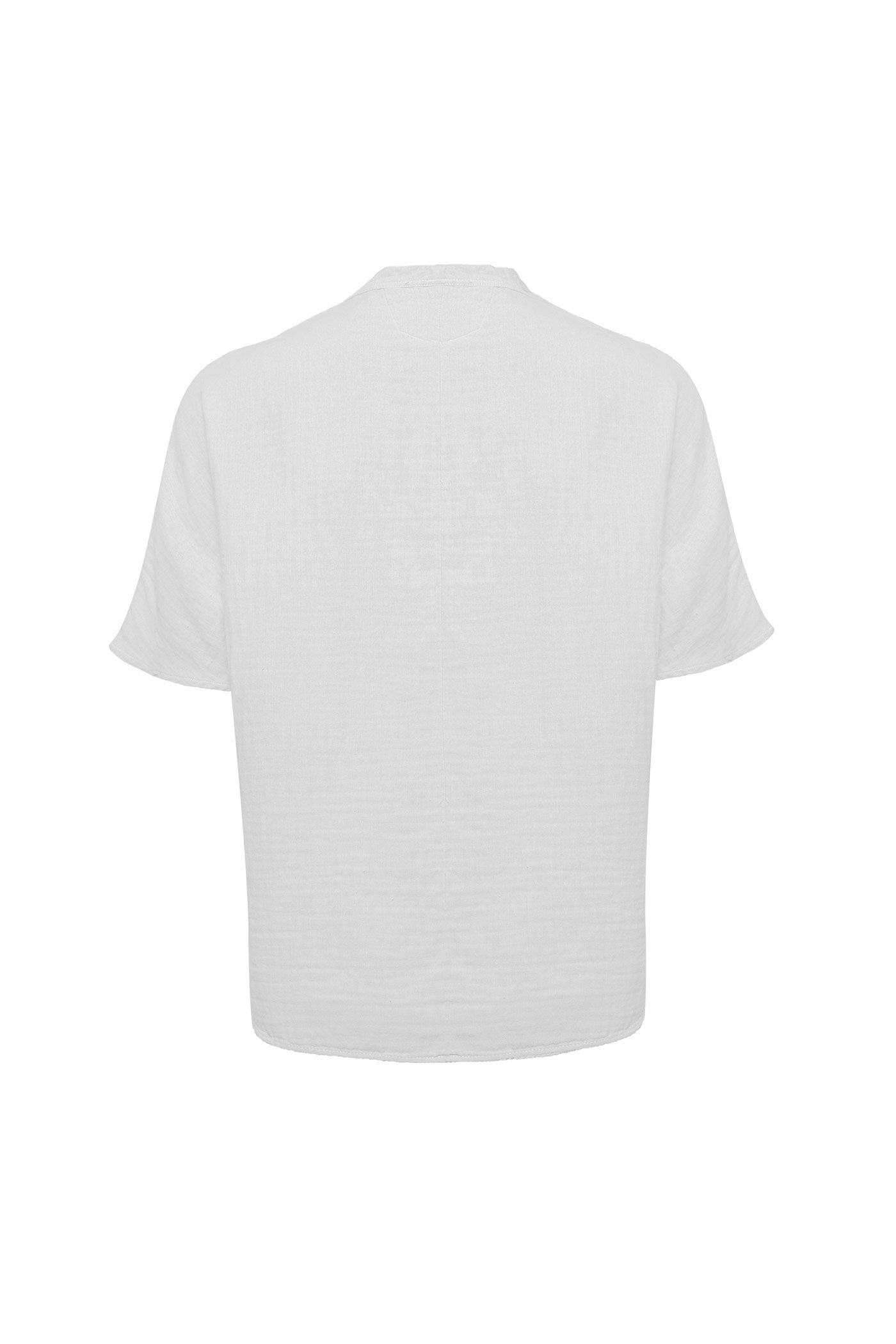 Linen Mandarin Half Neck Button Two Chest Pocket Shirt White