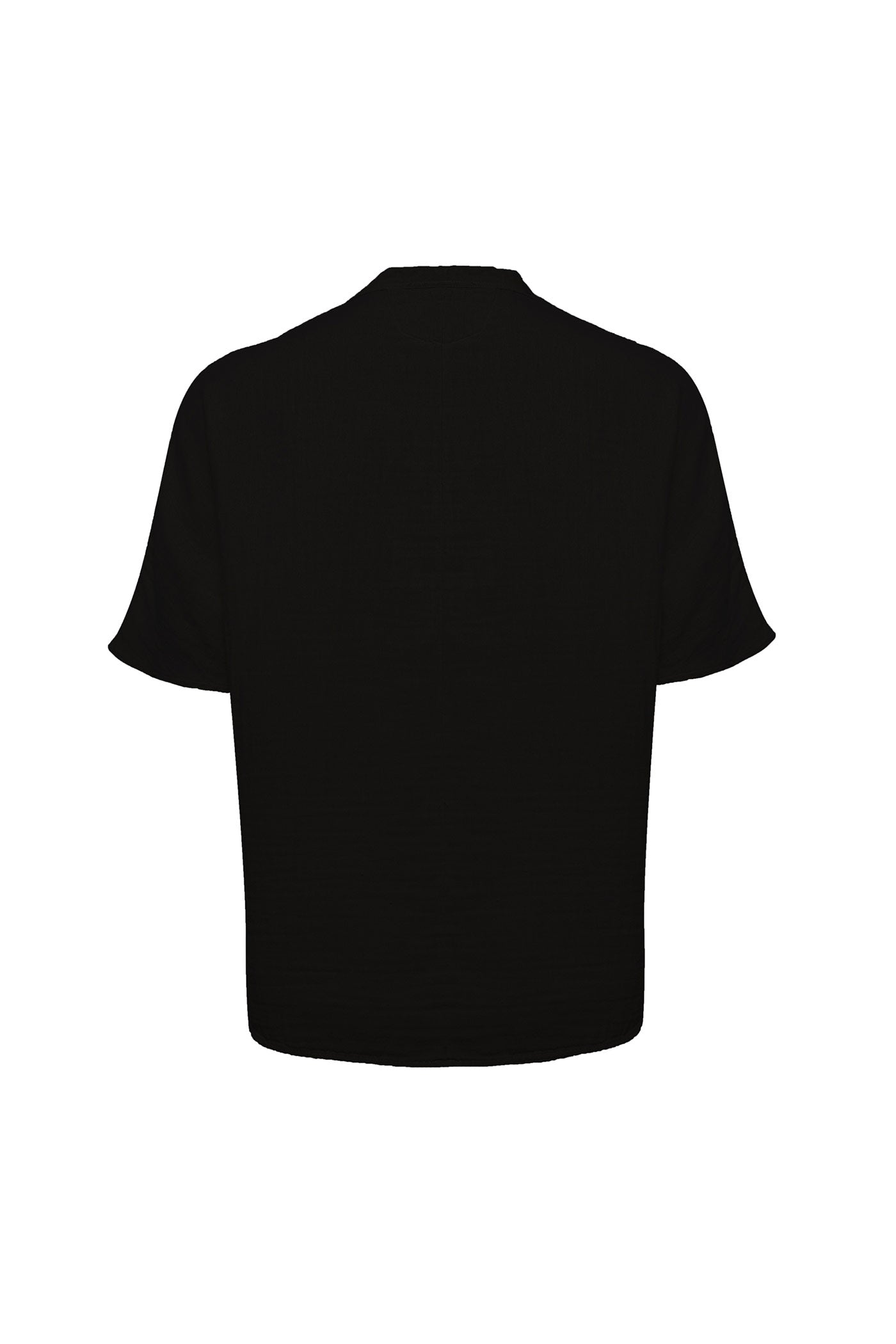 Linen Mandarin Half Neck Button Two Chest Pocket Shirt Black