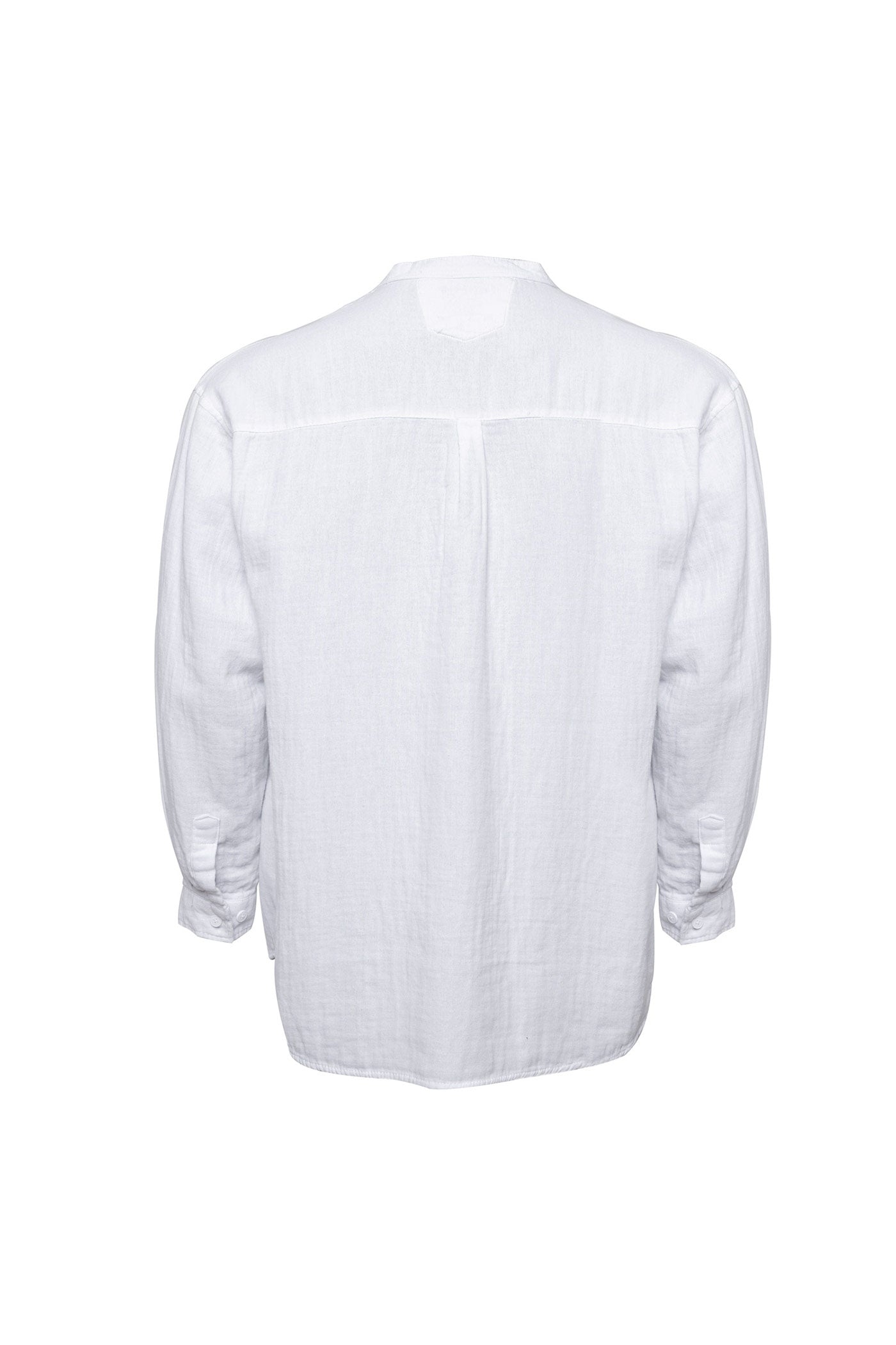 Linen Mandarin Neck half Button Long Sleeve Shirt White
