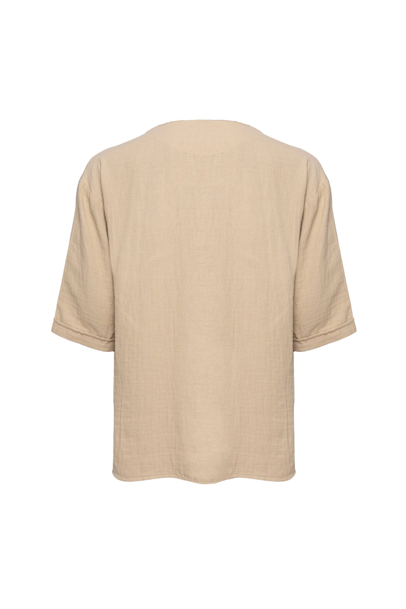 Bohemian V Neck Model Short Sleeve Linen Shirt Camel
