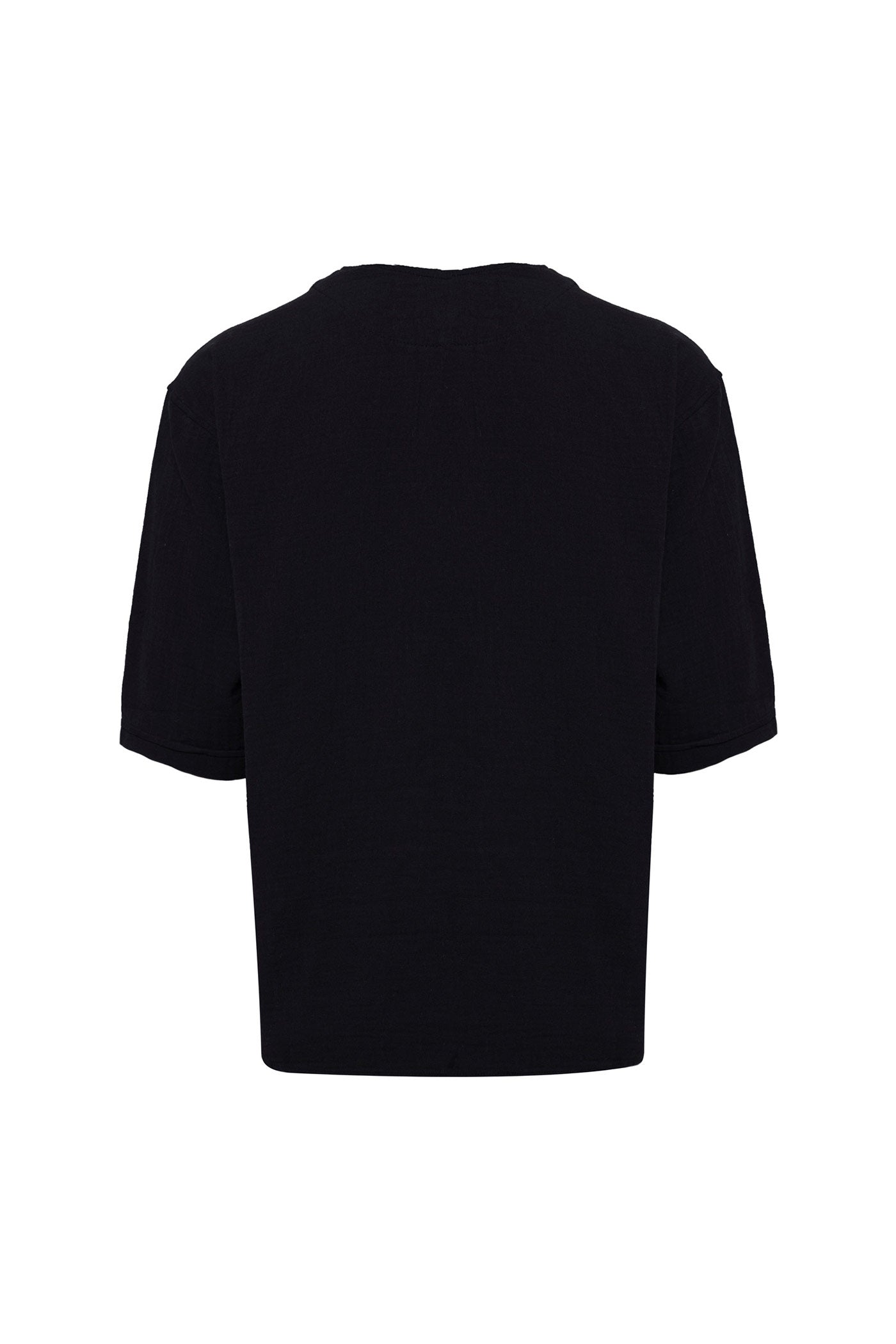 Bohemian V Neck Model Linen Shirt Black