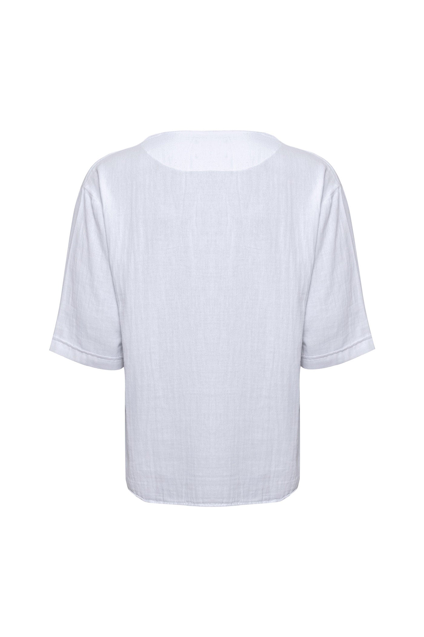 Bohemian V Neck Model Short Sleeve Linen Shirt White