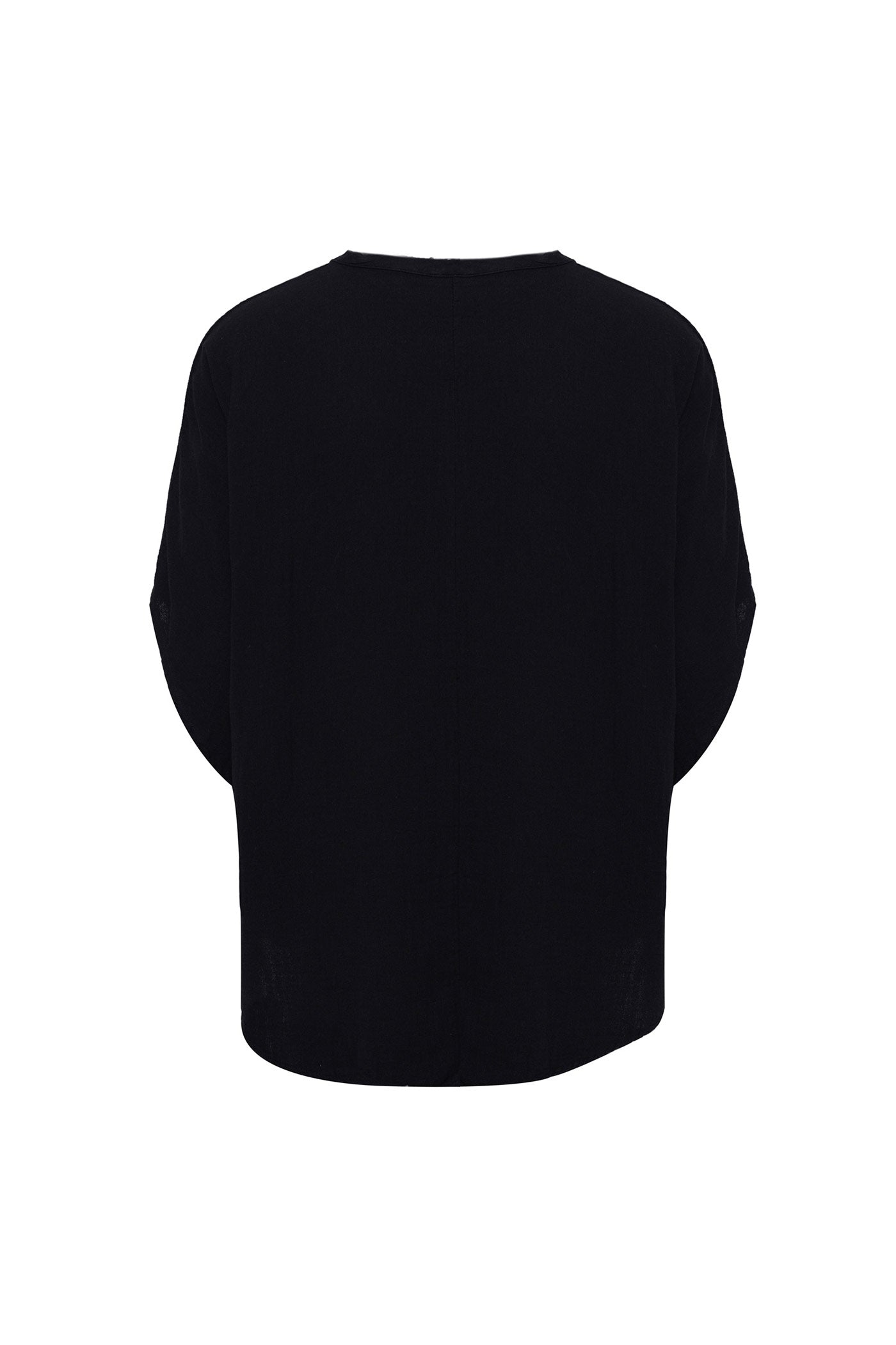 Bohemian Round Neck Bell sleeve Linen Shirt Black