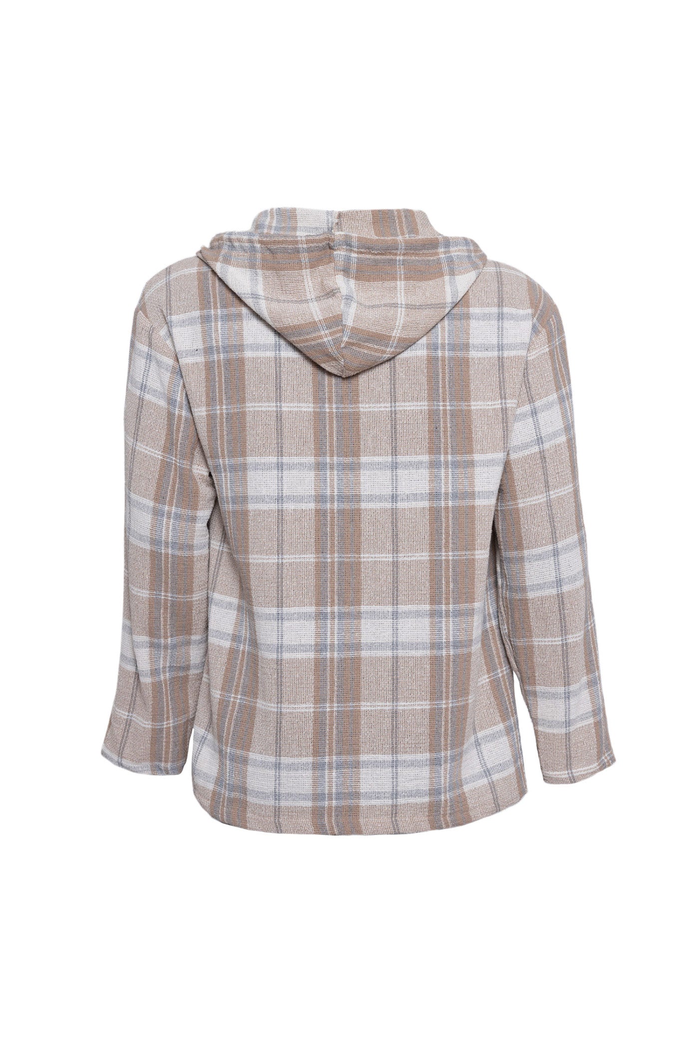 Plaid Long Sleeeve With Hoddie And Kangaroo Pocket Linen Shirt
