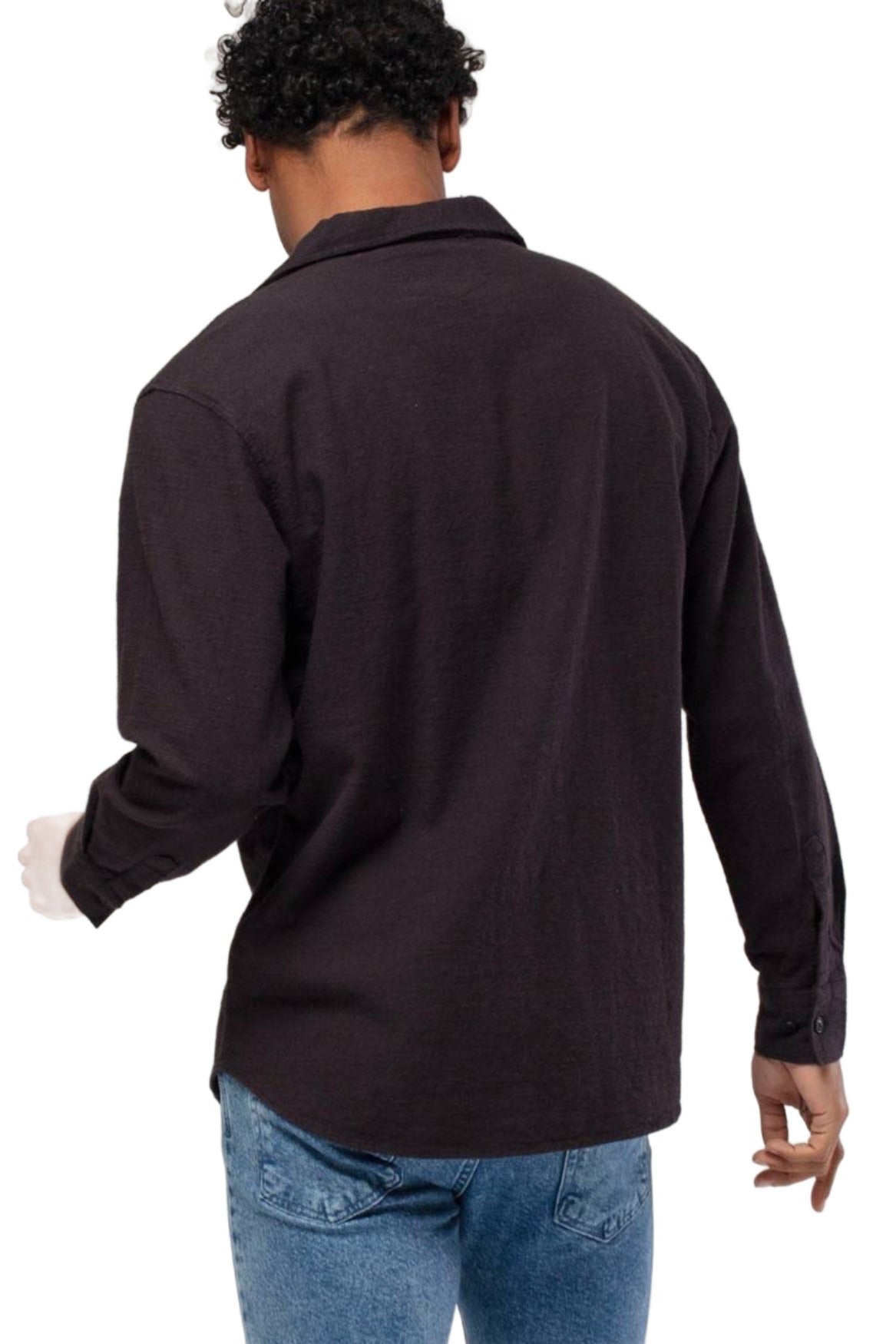 Linen Button Down Long Sleeve Black Shirt