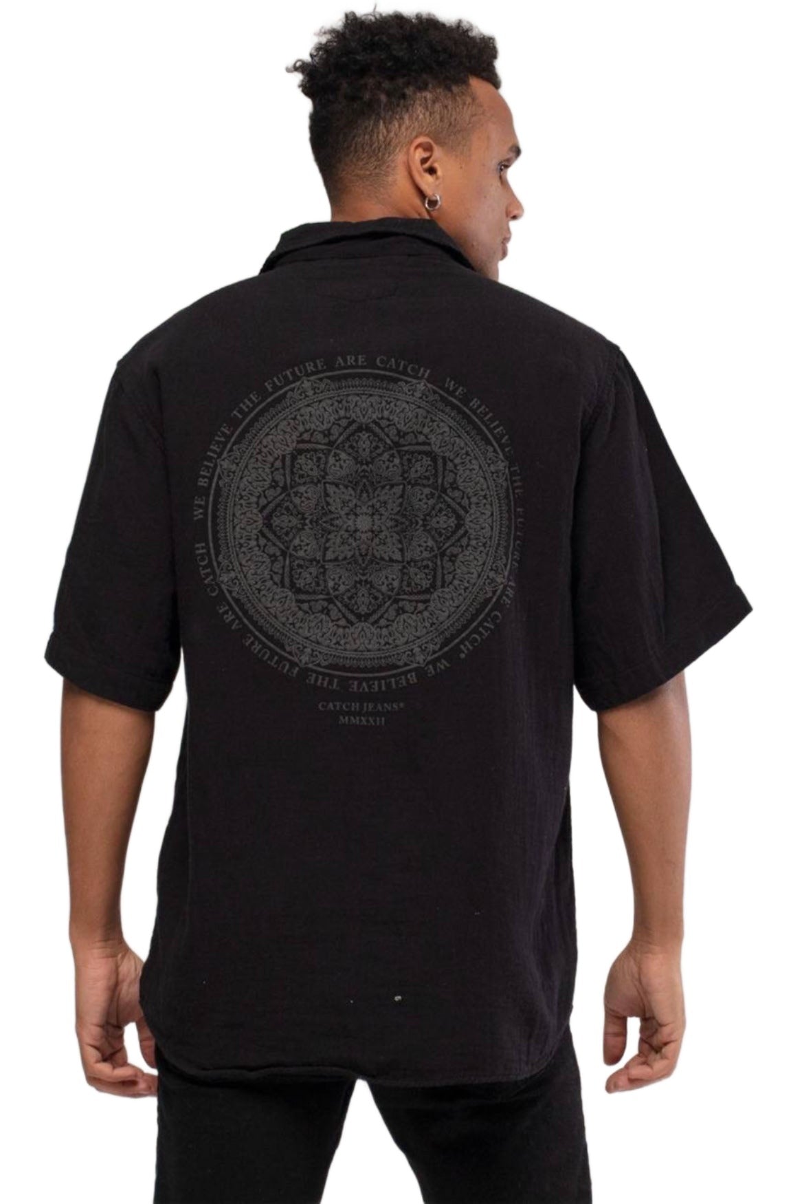 Linen Button Down Short Sleeve Shirt Black