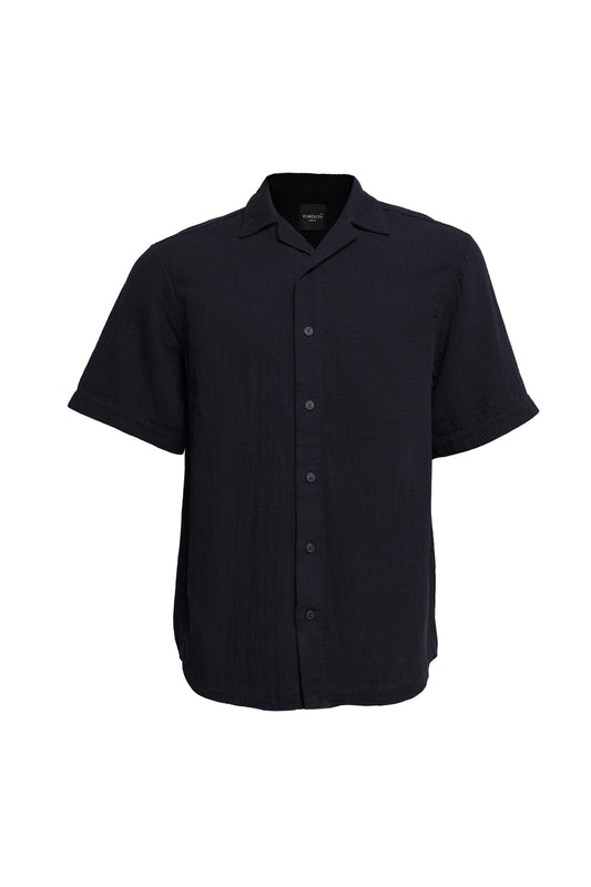 Linen Button Down Short Sleeve Shirt Black