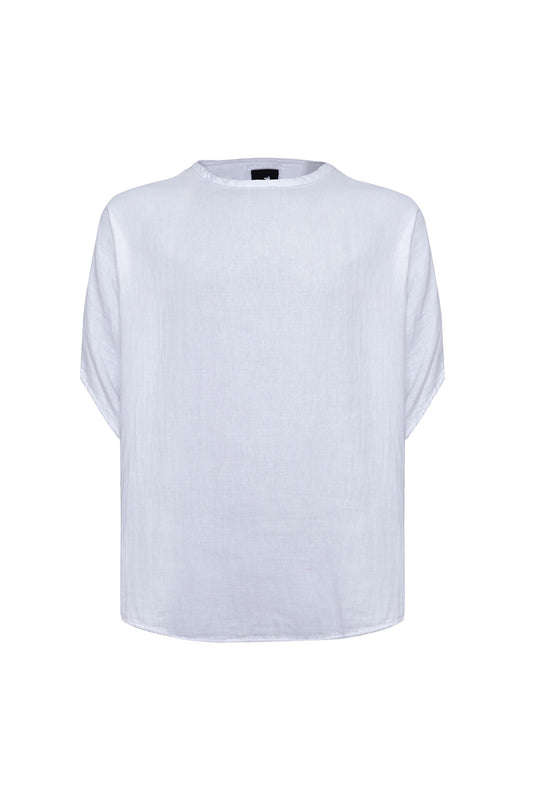 Bohemian Round Neck Bell sleeve Linen Shirt White