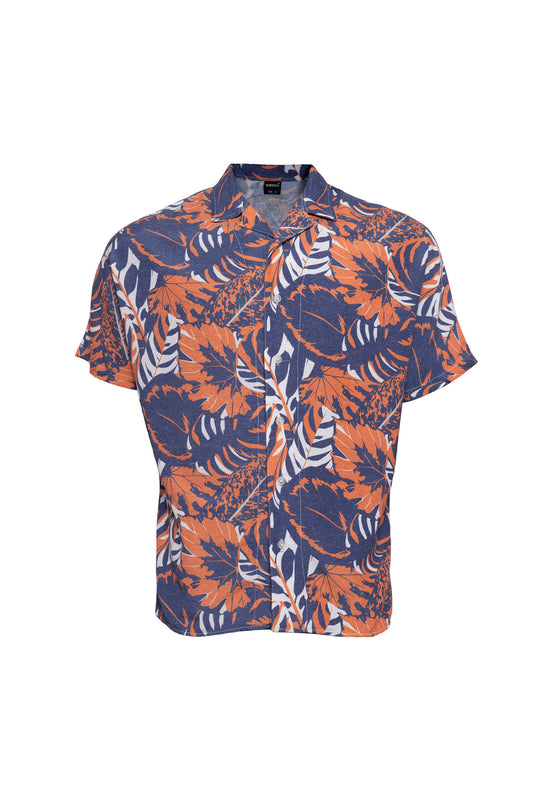 Linen Button Down Short Sleeve Shirt Printed
