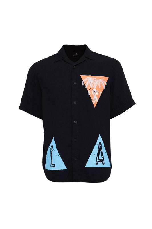 Printed Street Style Shirt sleeve Linen Shirt Black
