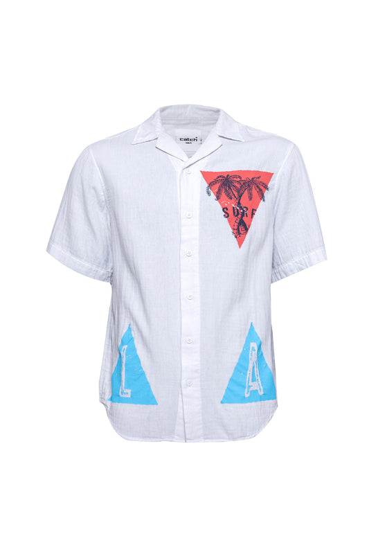 Printed Street Style Shirt Short Sleeve White Linen Shirt